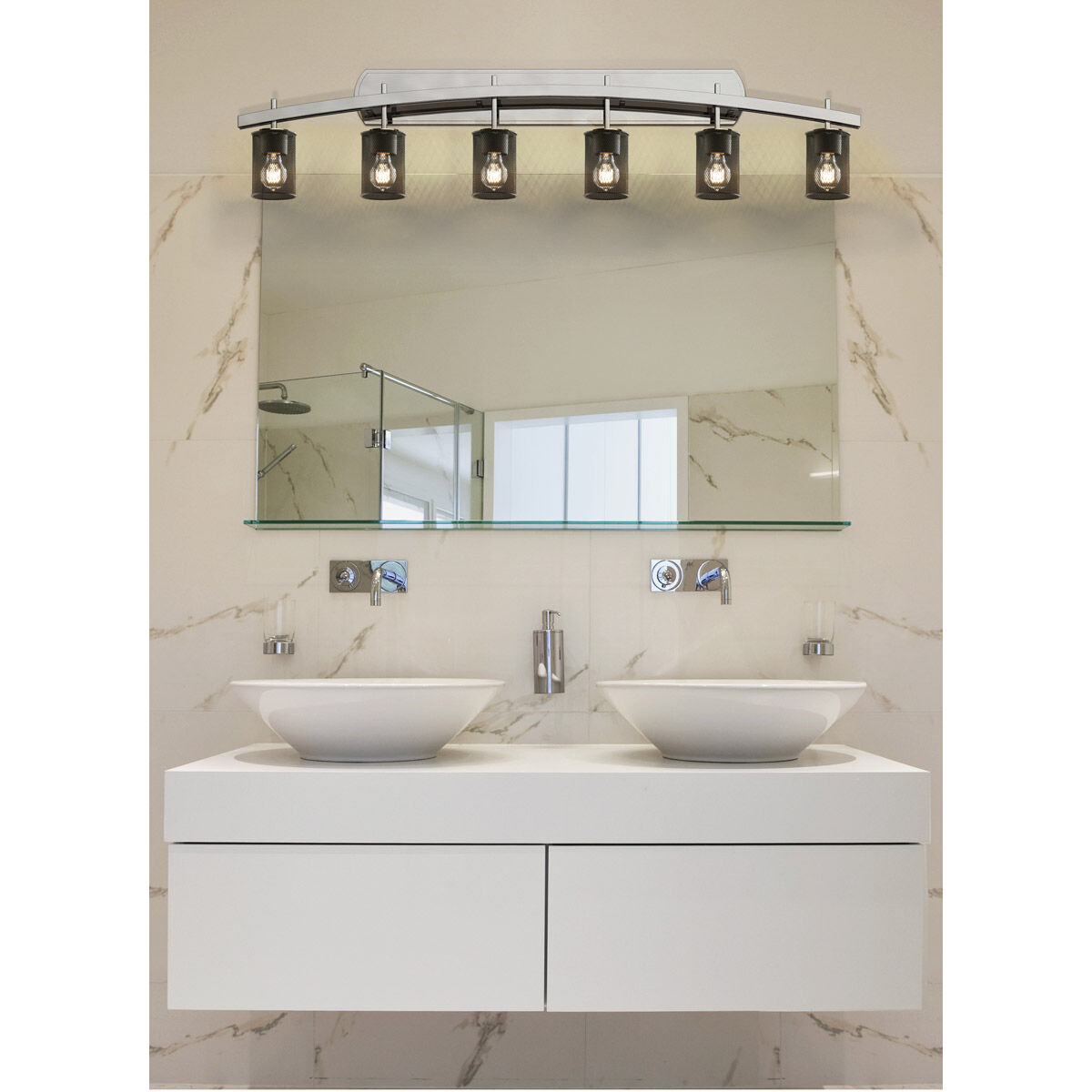 Archway 6 Light 55.5 inch Brushed Nickel Bath Light Wall Light in Cylinder with Flat Rim