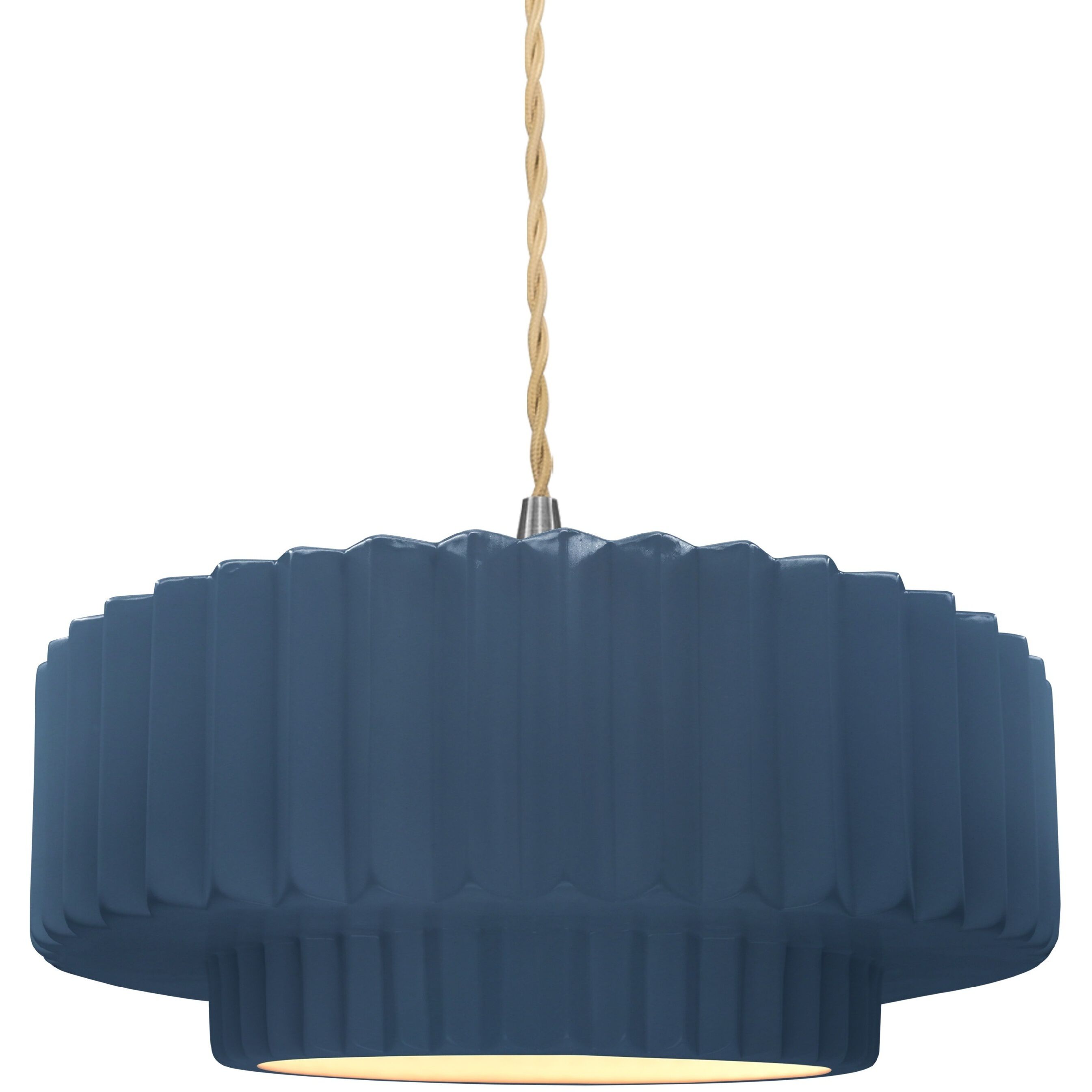 Radiance Collection - Pleated Tier Pendant Ceiling Light in Brushed Nickel, Replaceable Bulb, Beige Twist Cord, Midnight Sky/Matte White, 14.5W x 5.25H, Form+Finish+Function