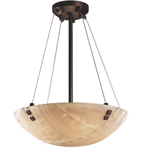 Porcelina 3 Light 18 inch Dark Bronze Pendant Bowl Ceiling Light in Concentric Squares, Banana Leaf, Round Bowl, Incandescent