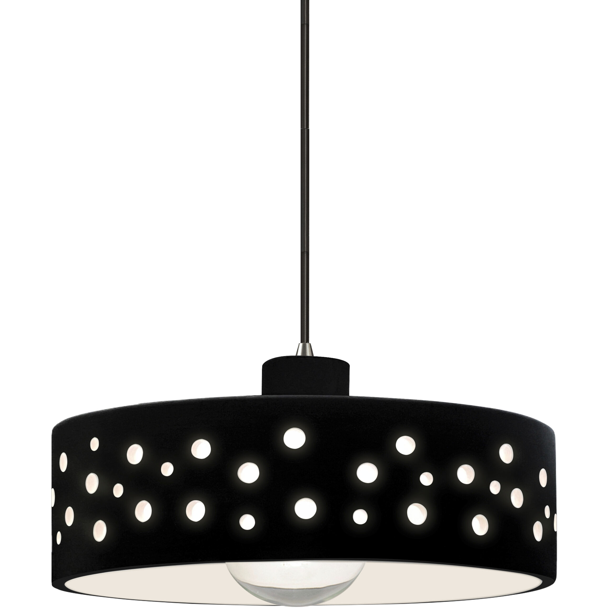 Perforated Dish Pendant Ceiling Light in Polished Chrome, Dedicated LED, Black Cord, Carbon Matte Black, Form+Finish+Function