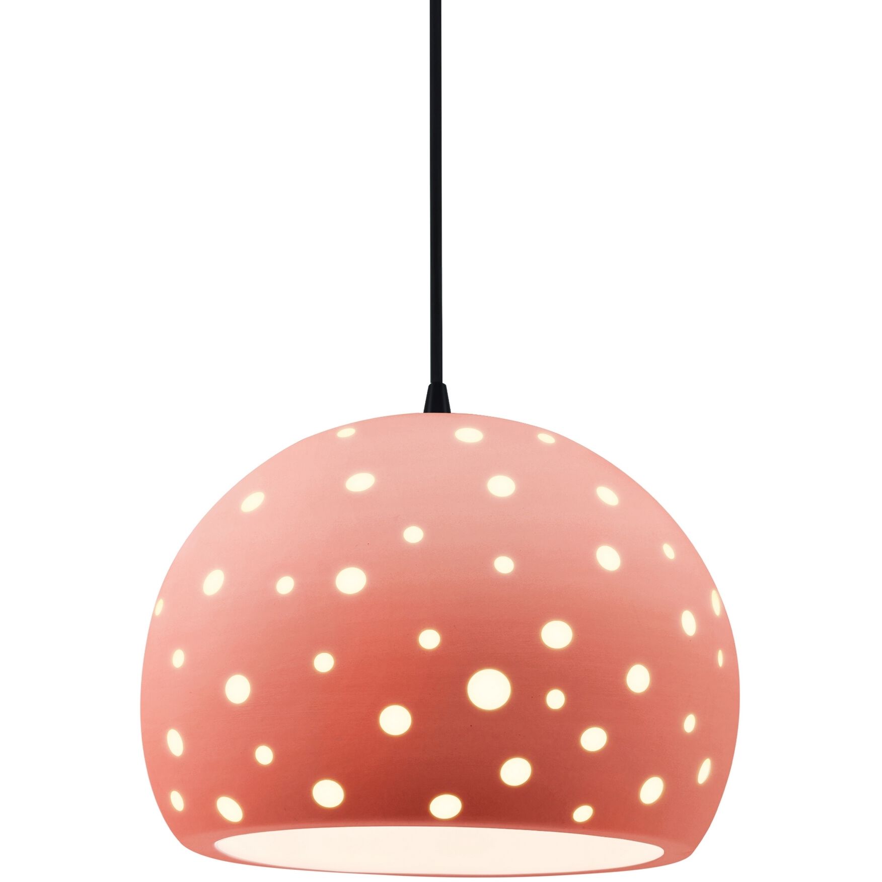 Perforated Globe Pendant Ceiling Light in Matte Black, Dedicated LED, Black Cord, Gloss Blush, 10W x 7.75H, Form+Finish+Function