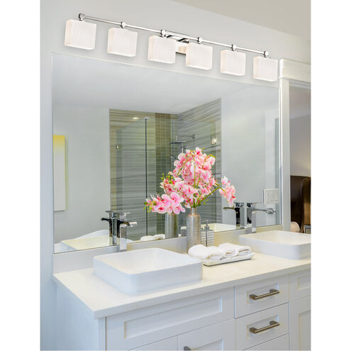 Fusion 6 Light 50.5 inch Polished Chrome Vanity Light Wall Light in Rectangle, Incandescent, Opal Fusion