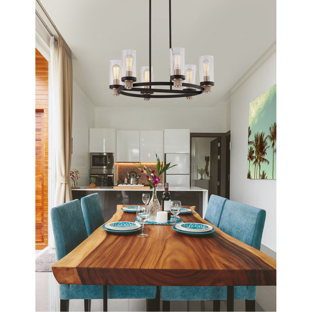 Justice Designs FSN 4363 SEED MBBR Six Light Chandelier Austin Matte Black w Brass