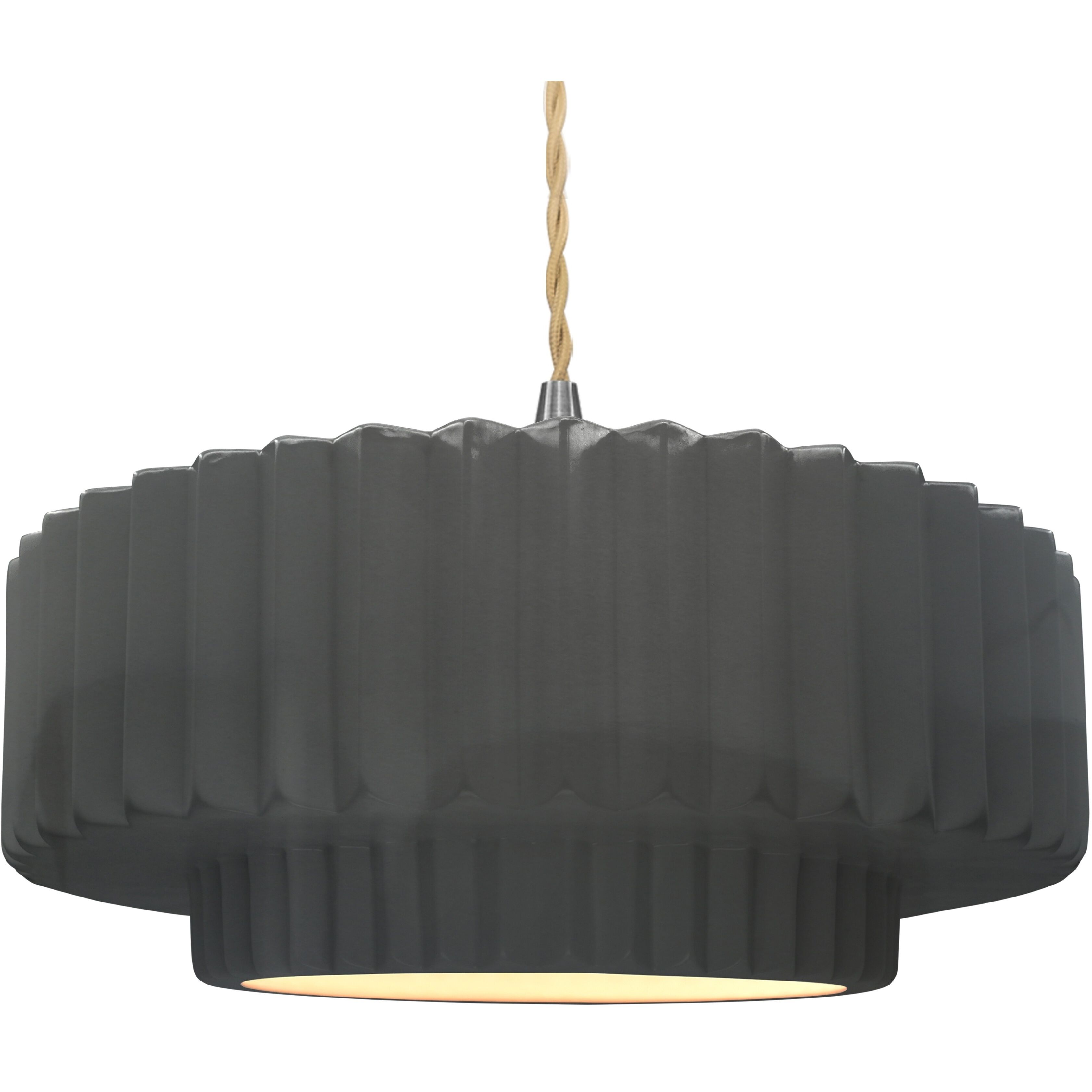 Radiance Collection - Pleated Tier Pendant Ceiling Light in Brushed Nickel, Replaceable Bulb, Beige Twist Cord, Gloss Gray, 16.25W x 6H, Form+Finish+Function
