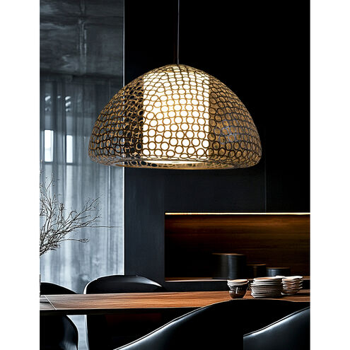 Dilston LED 24 inch Bronze Pendant Ceiling Light in Cream Linen Fabric
