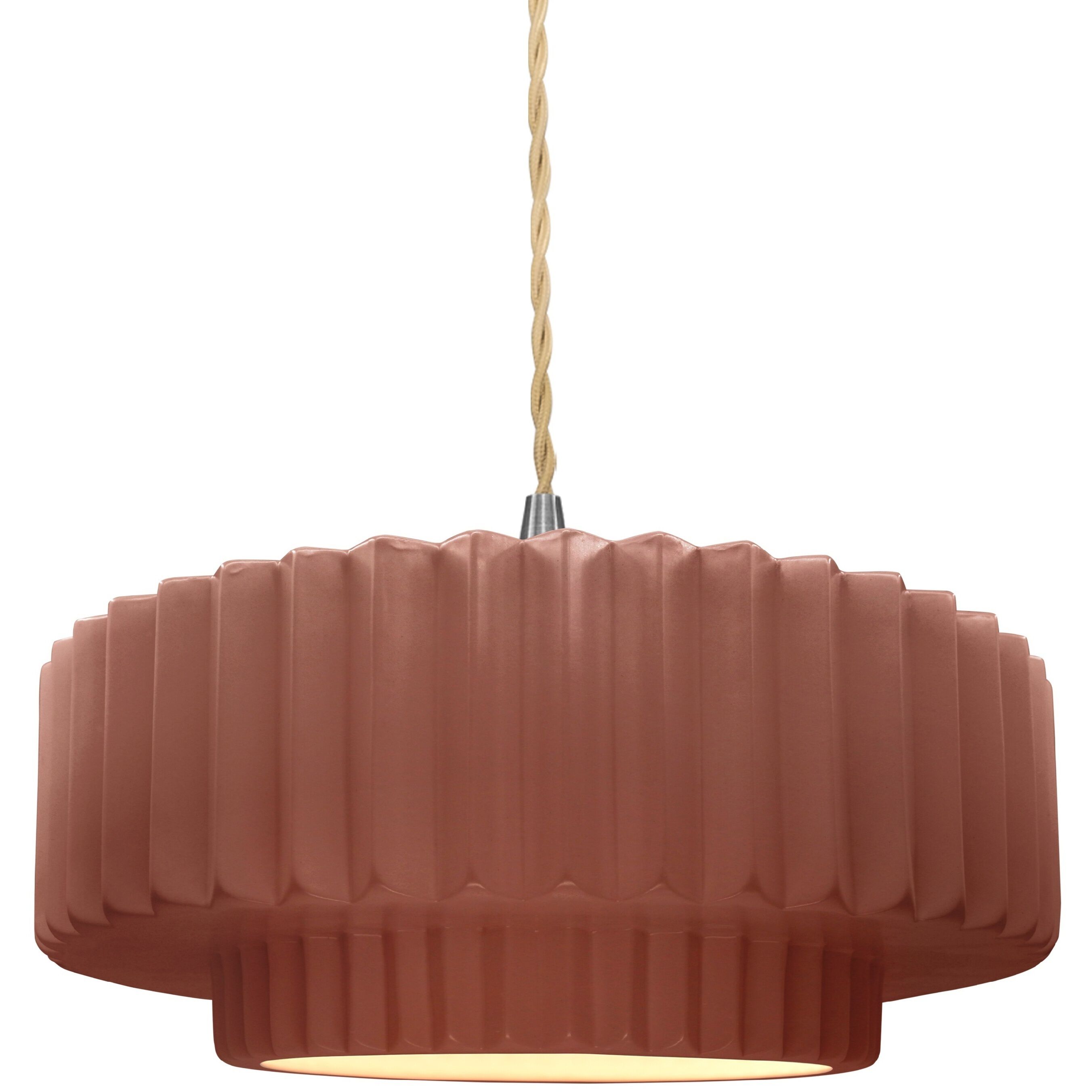 Radiance Collection - Pleated Tier Pendant Ceiling Light in Brushed Nickel, Replaceable Bulb, Beige Twist Cord, Canyon Clay, 14.5W x 5.25H, Form+Finish+Function