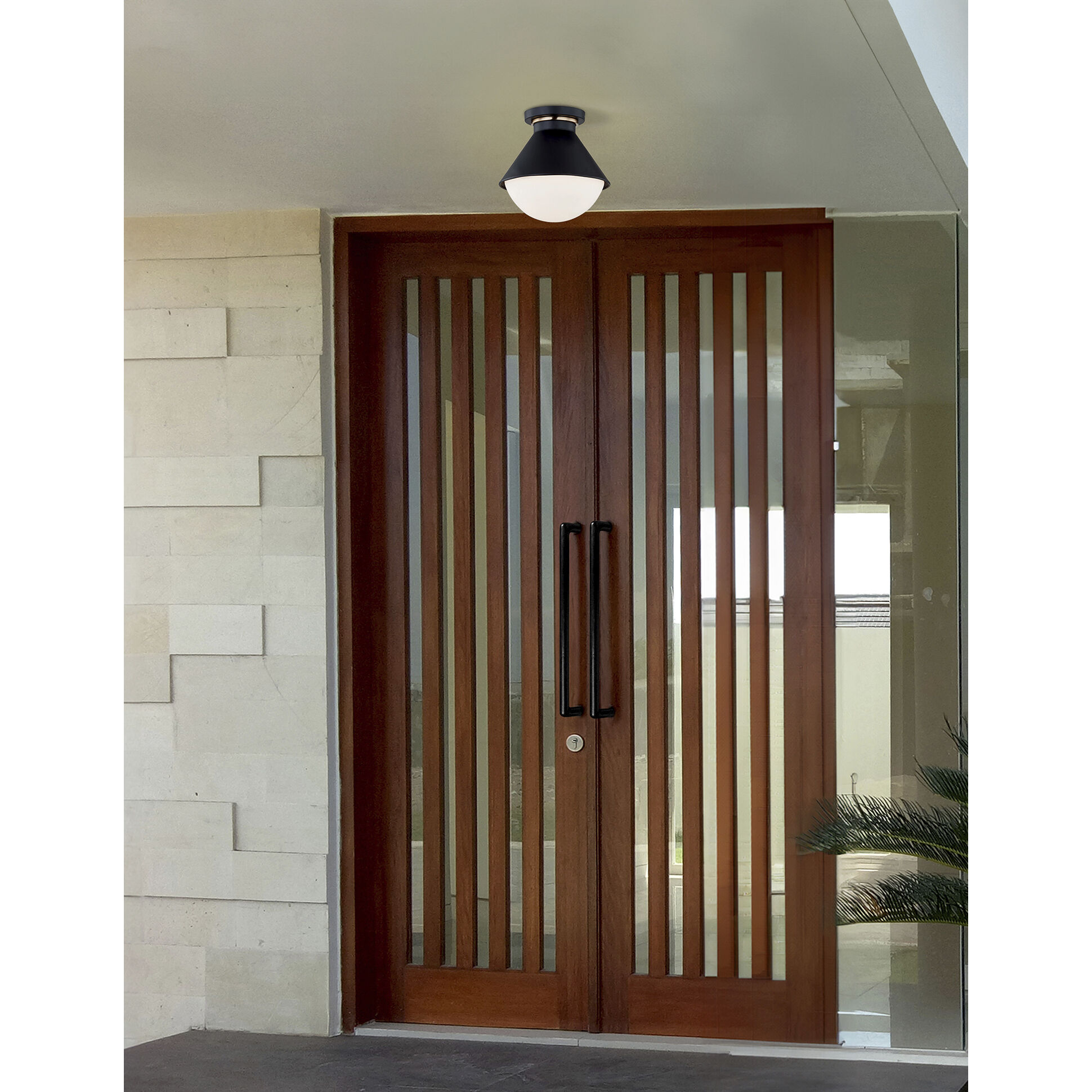 Fusion Collection 1 Light 7.25 inch Matte Black with Brass Ring Outdoor Semi-Flush, Ravelle Family