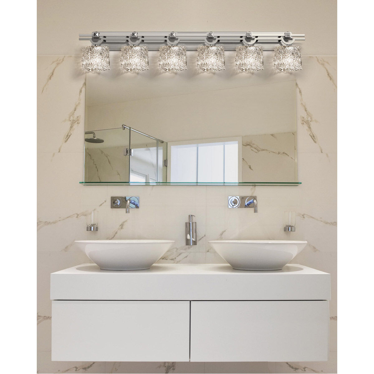 Veneto Luce 6 Light 59 inch Polished Chrome Bath Vanity Light Wall Light in 4200 Lm LED Amber Veneto Luce Cylinder with Rippled Rim
