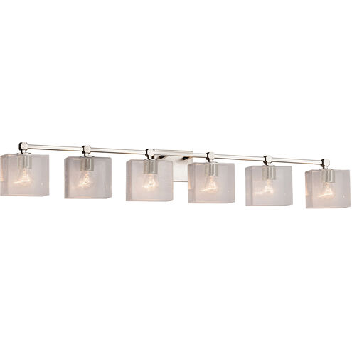 Fusion 6 Light 48.5 inch Brushed Nickel Bath Bar Wall Light in Rectangle, Incandescent, Seeded Fusion
