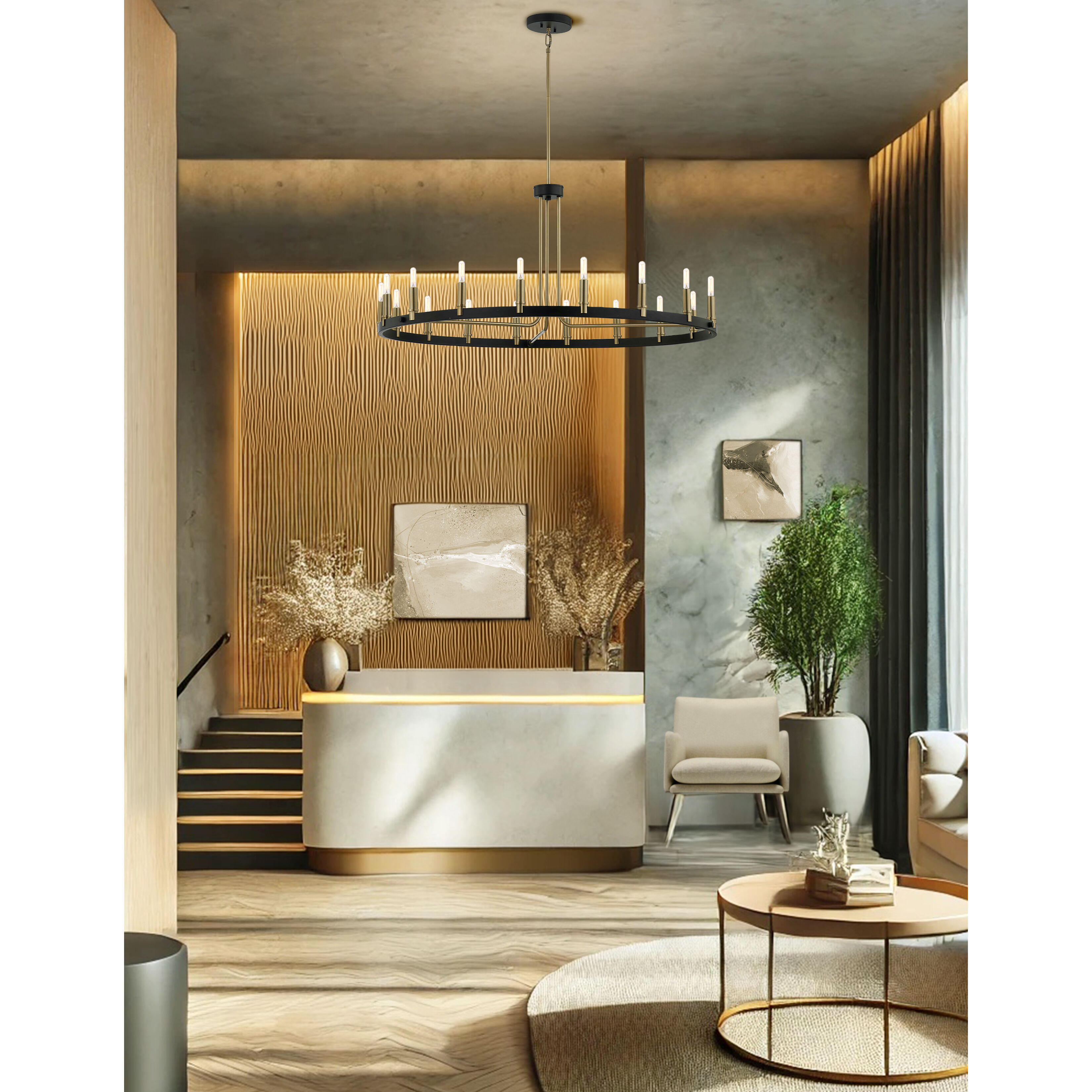 Clayton Family 18 Light 42 inch Matte Black and Brass Accents Chandelier Ceiling Light