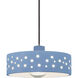Perforated Dish Pendant Ceiling Light in Polished Chrome, Dedicated LED, Black Cord, Sky Blue, Form+Finish+Function