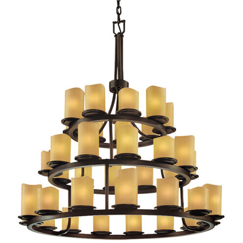 Candlearia 36 Light Dark Bronze Chandelier Ceiling Light in Amber (CandleAria), Cylinder with Melted Rim, Incandescent