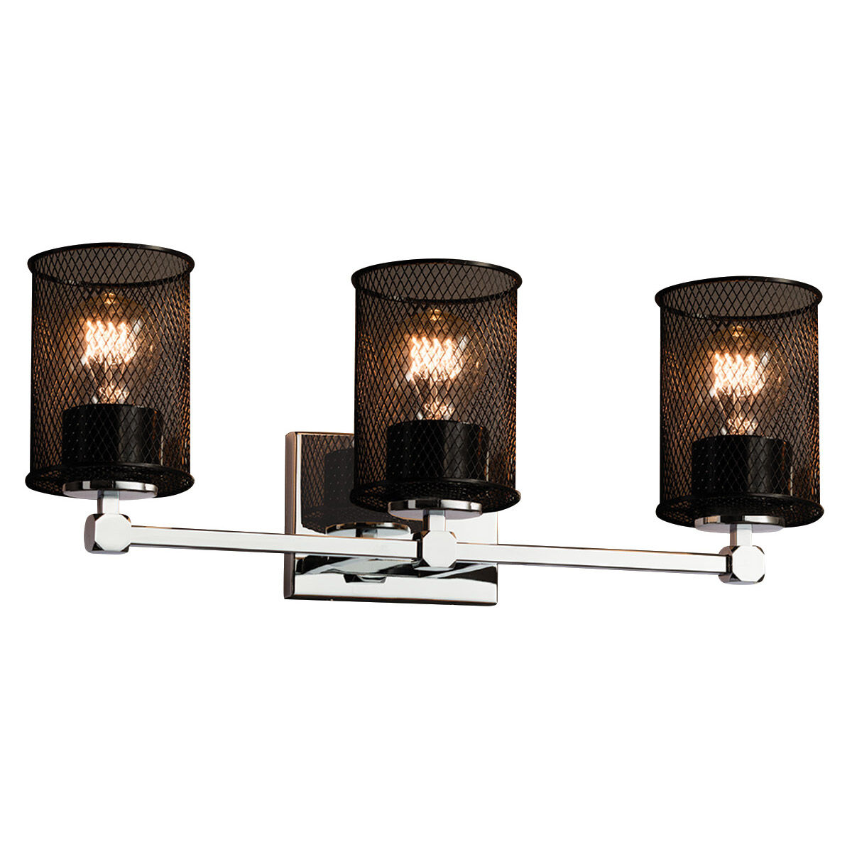 Wire Mesh 3 Light 22 inch Brushed Nickel Vanity Light Wall Light in Square with Flat Rim