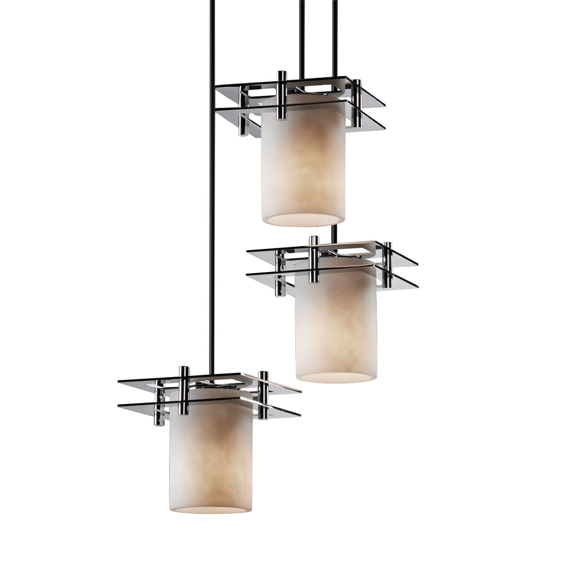 Metropolis 3 Light 7 inch Polished Chrome Pendant Ceiling Light in Cylinder with Flat Rim