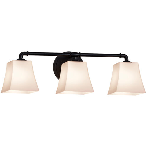 Fusion 3 Light 25.5 inch Matte Black Bath Bar Wall Light in Square Flared, Incandescent, Opal Fusion