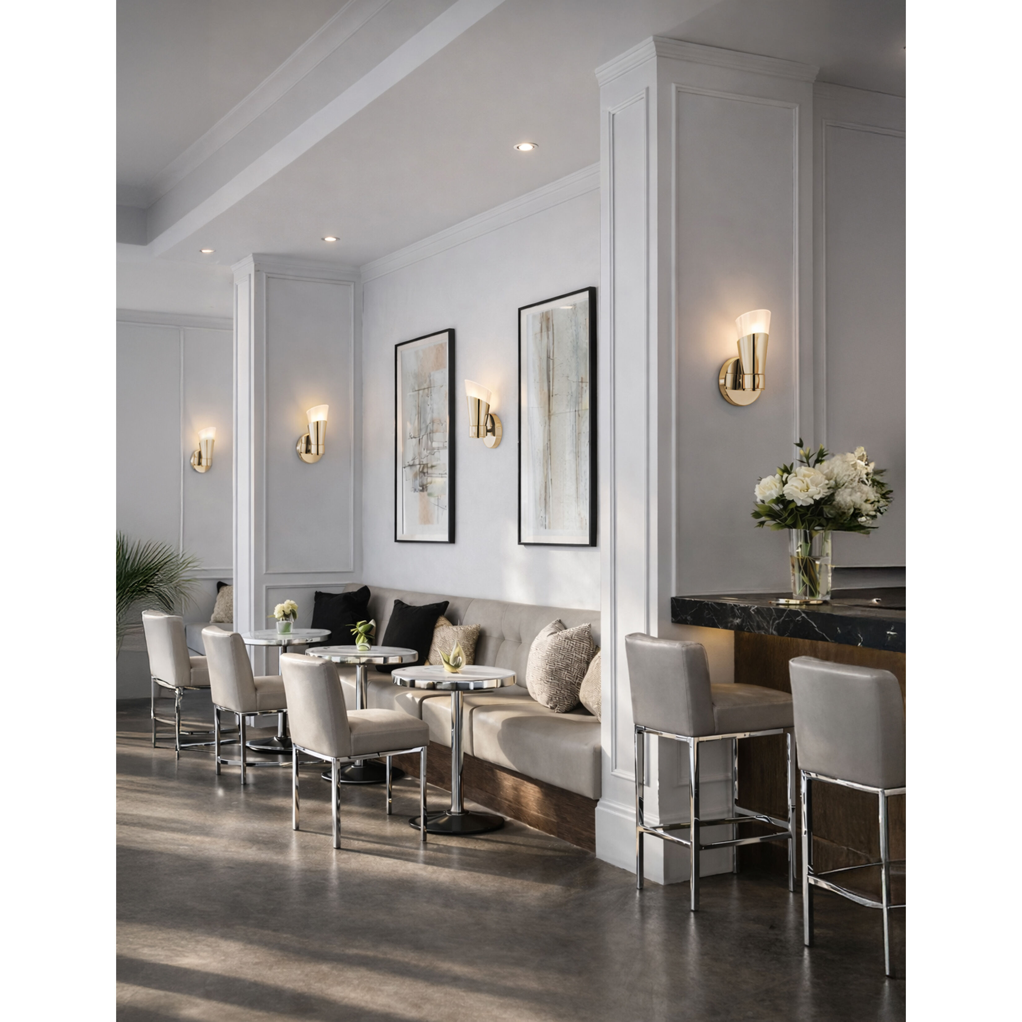 Fusion Collection - Lugano Family 4.75 inch Brushed Brass ADA Wall Sconce Wall Light, EVOLV