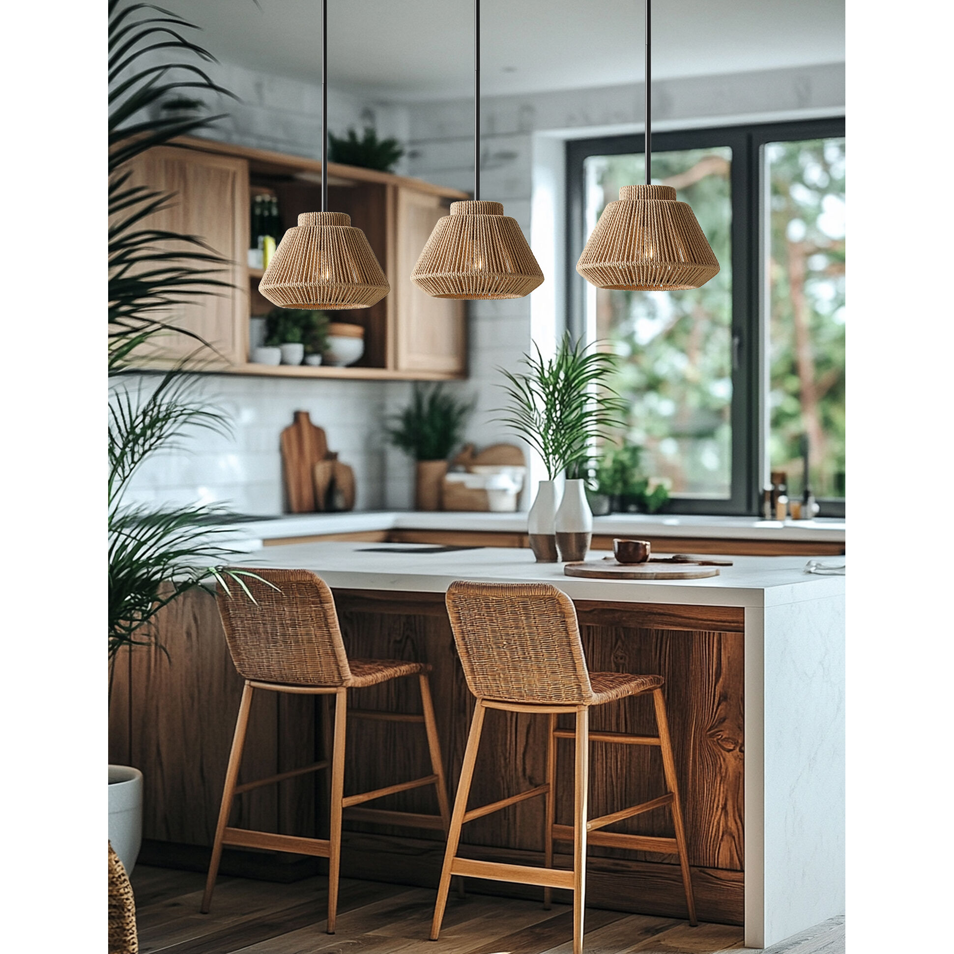 Eco LED 11.5 inch Matte Black Pendant Ceiling Light in Natural