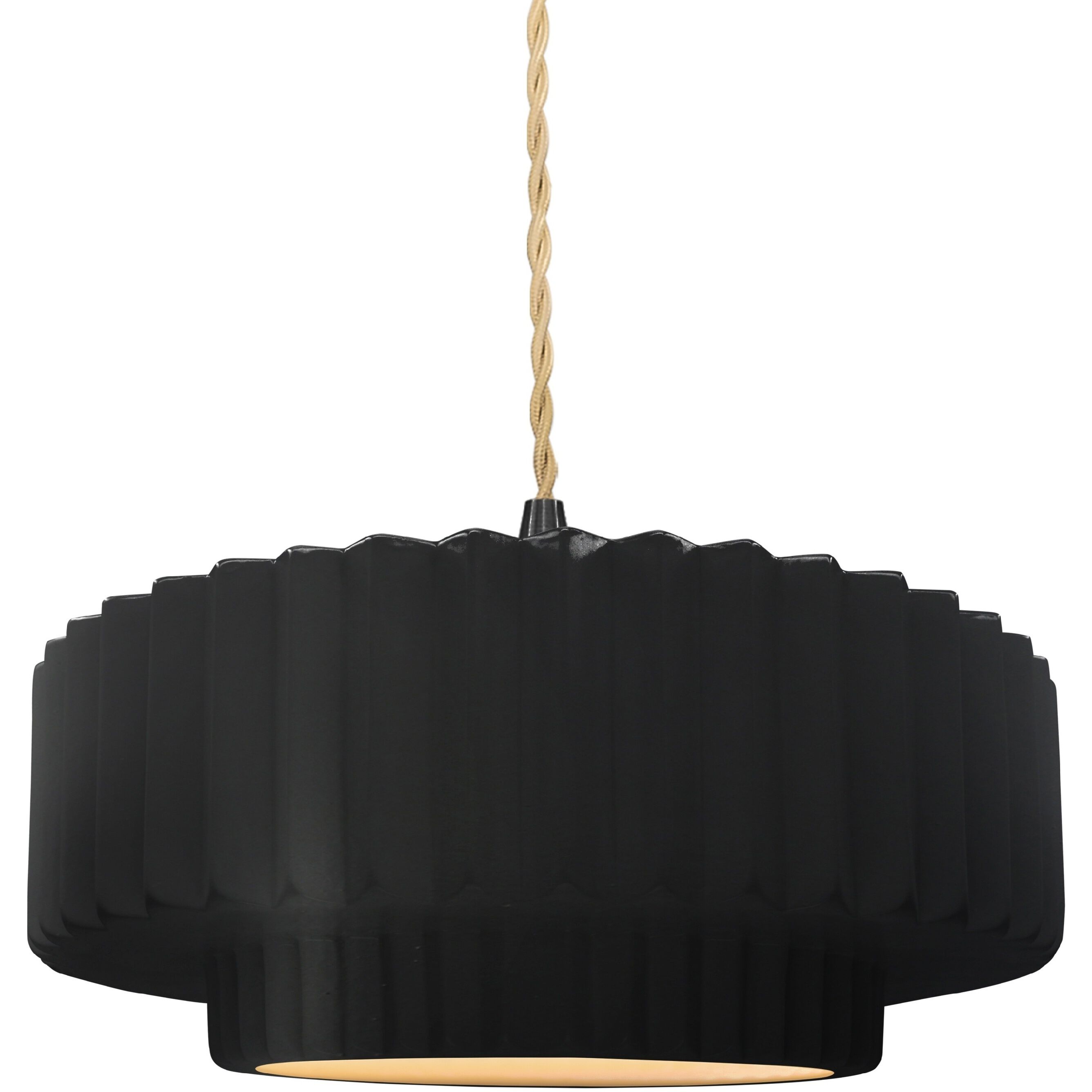 Radiance Collection - Pleated Tier Pendant Ceiling Light in Matte Black, Dedicated LED, Beige Twist Cord, Carbon Matte Black/Champagne Gold, 14.5W x 5.25H, Form+Finish+Function