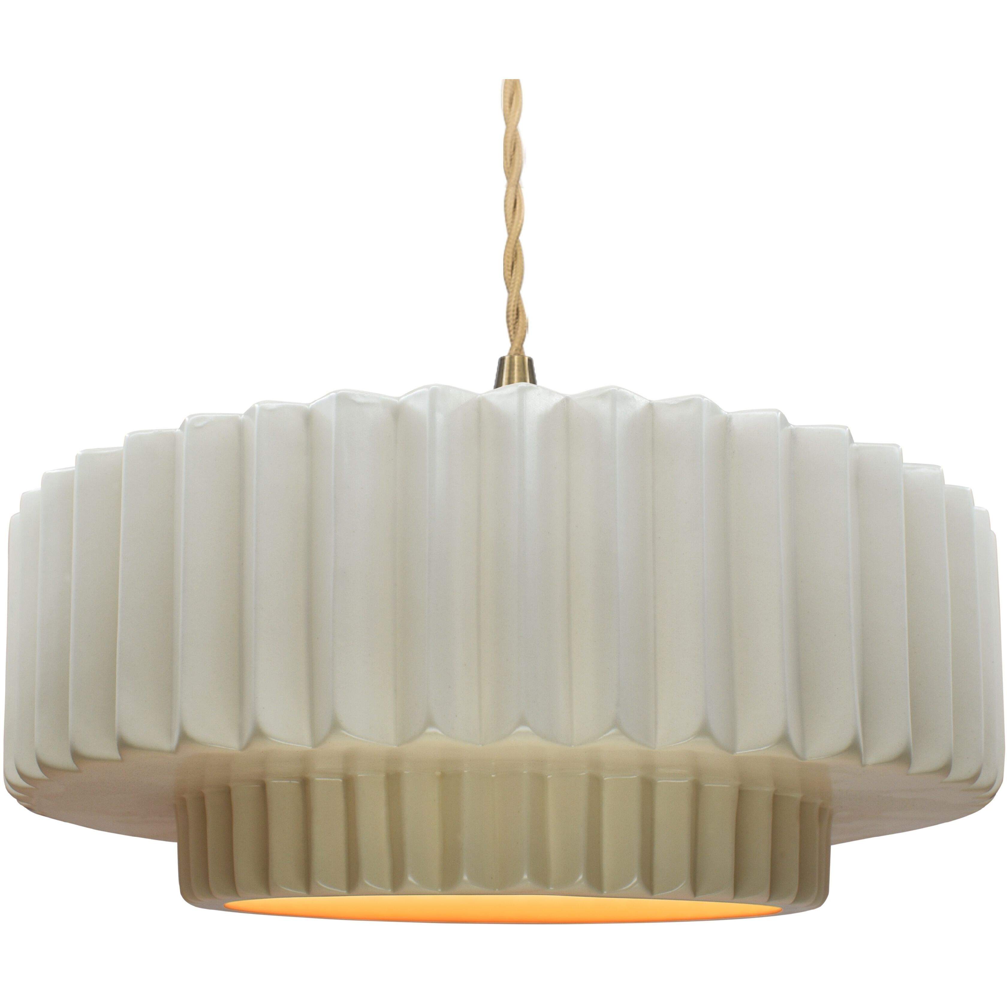 Radiance Collection - Pleated Tier Pendant Ceiling Light in Brushed Brass, Replaceable Bulb, Beige Twist Cord, Matte White/Champagne Gold, 16.25W x 6H, Form+Finish+Function