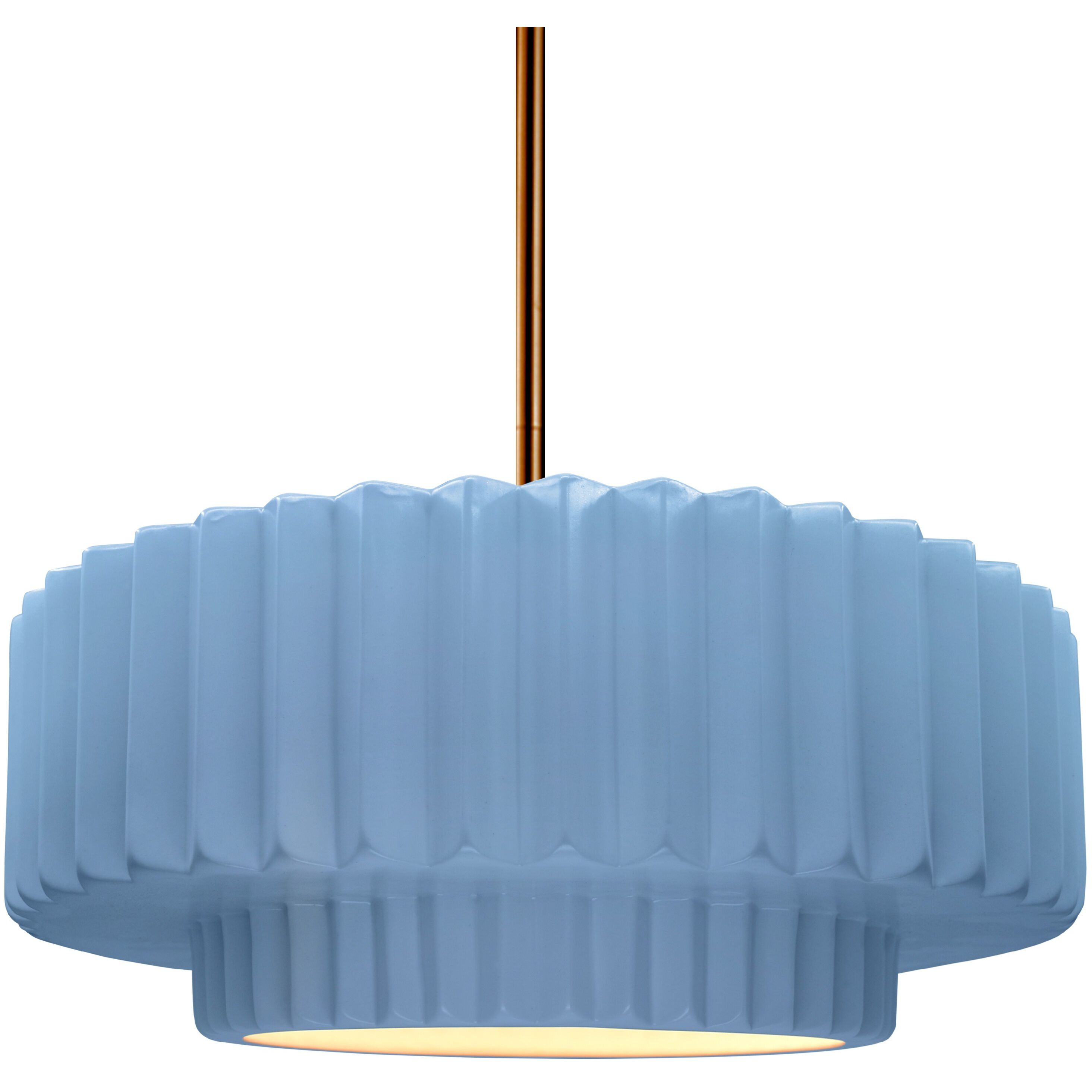 Radiance Collection - Pleated Tier Pendant Ceiling Light in Brushed Brass, Dedicated LED, Black Cord, Sky Blue, 14.5W x 5.25H, Form+Finish+Function