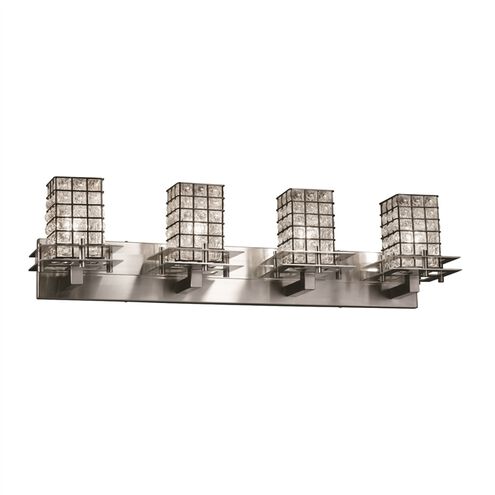 Metropolis 4 Light 36.5 inch Brushed Nickel Vanity Light Wall Light in Grid with Clear Bubbles, Square with Flat Rim, Incandescent