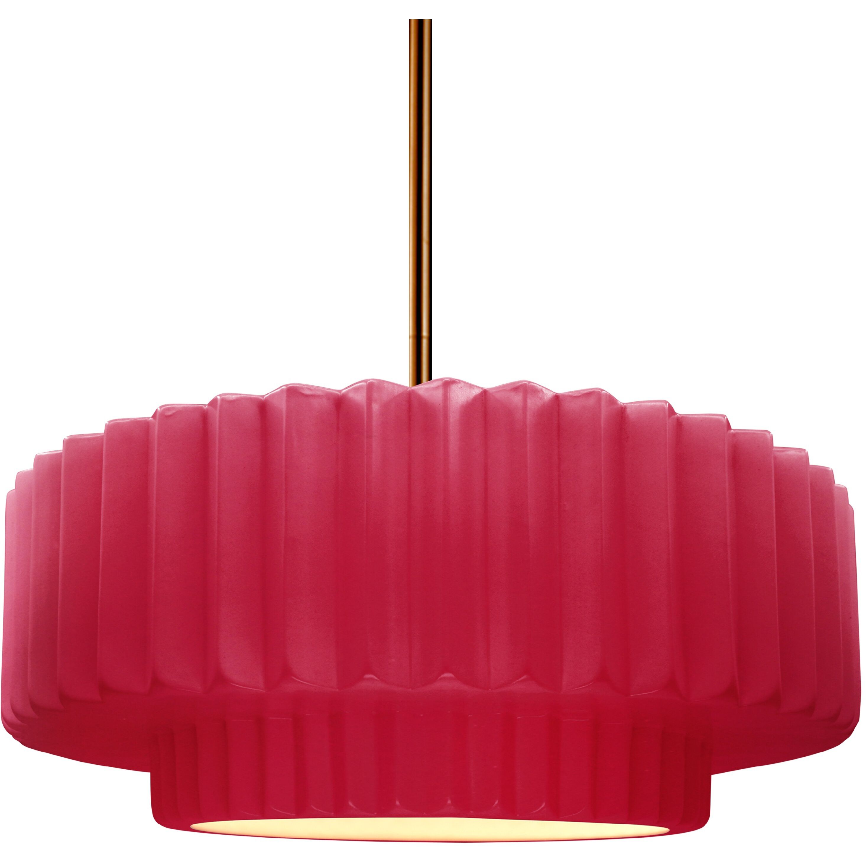 Radiance Collection - Pleated Tier Pendant Ceiling Light in Dedicated LED, Black Cord, Polished Brass, Cerise, 14.5W x 5.25H, Form+Finish+Function