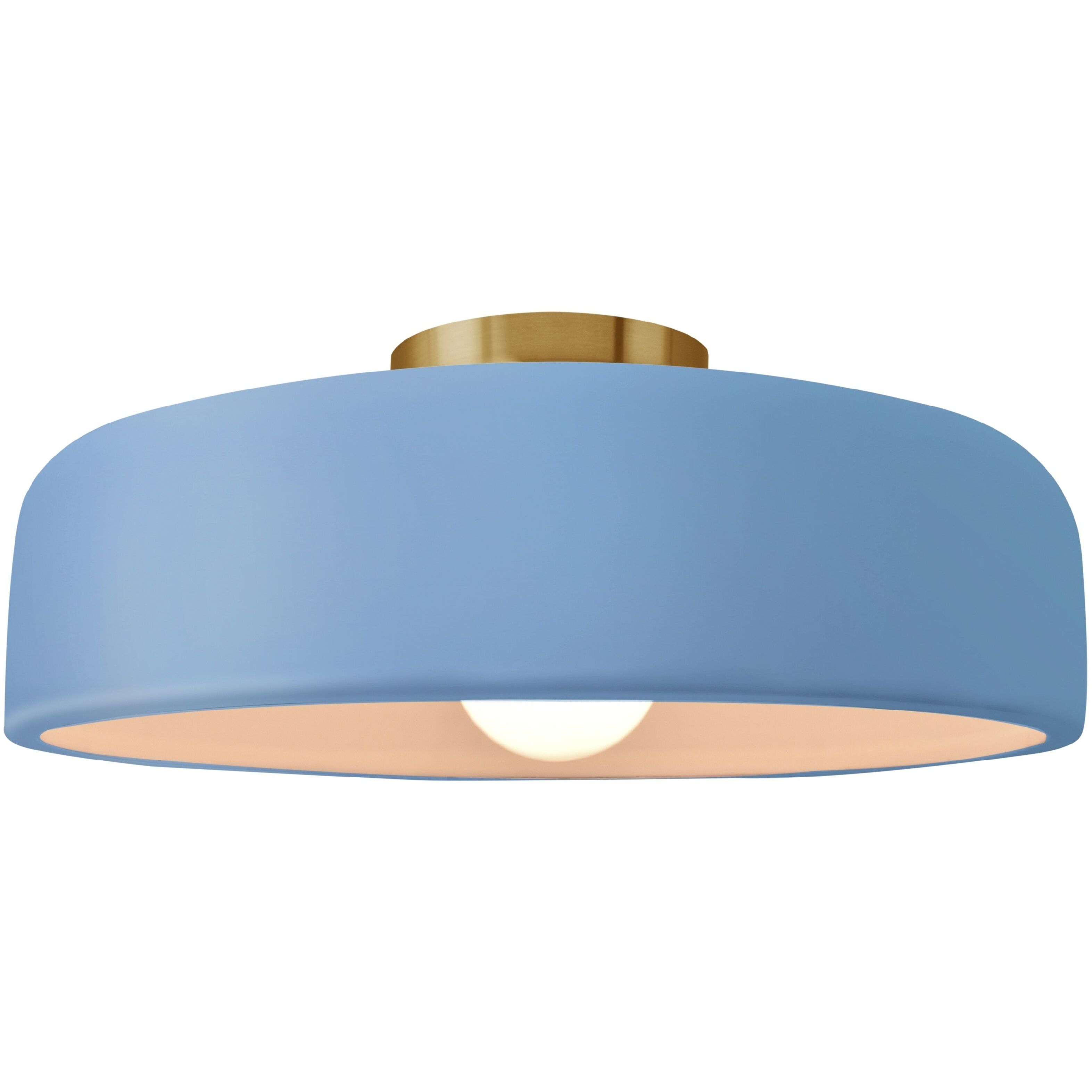 Radiance Collection - Spire 1 Light 16 inch Sky Blue and Brushed Brass Semi-Flush Ceiling Light in Replaceable Bulb, 16W x 6.5H, Form+Finish+Function