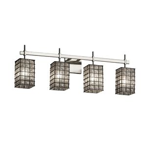 Wire Glass 4 Light 31 inch Dark Bronze Vanity Light Wall Light in Grid with Clear Bubbles, Cylinder with Flat Rim, Incandescent