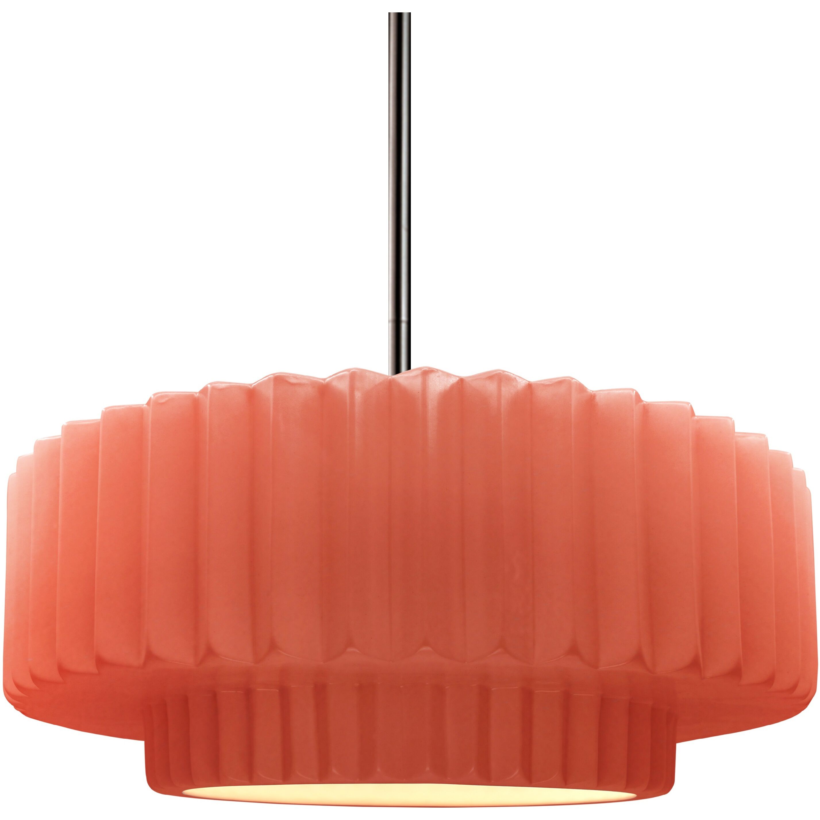 Radiance Collection - Pleated Tier Pendant Ceiling Light in Brushed Nickel, Dedicated LED, Black Cord, Gloss Blush, 14.5W x 5.25H, Form+Finish+Function