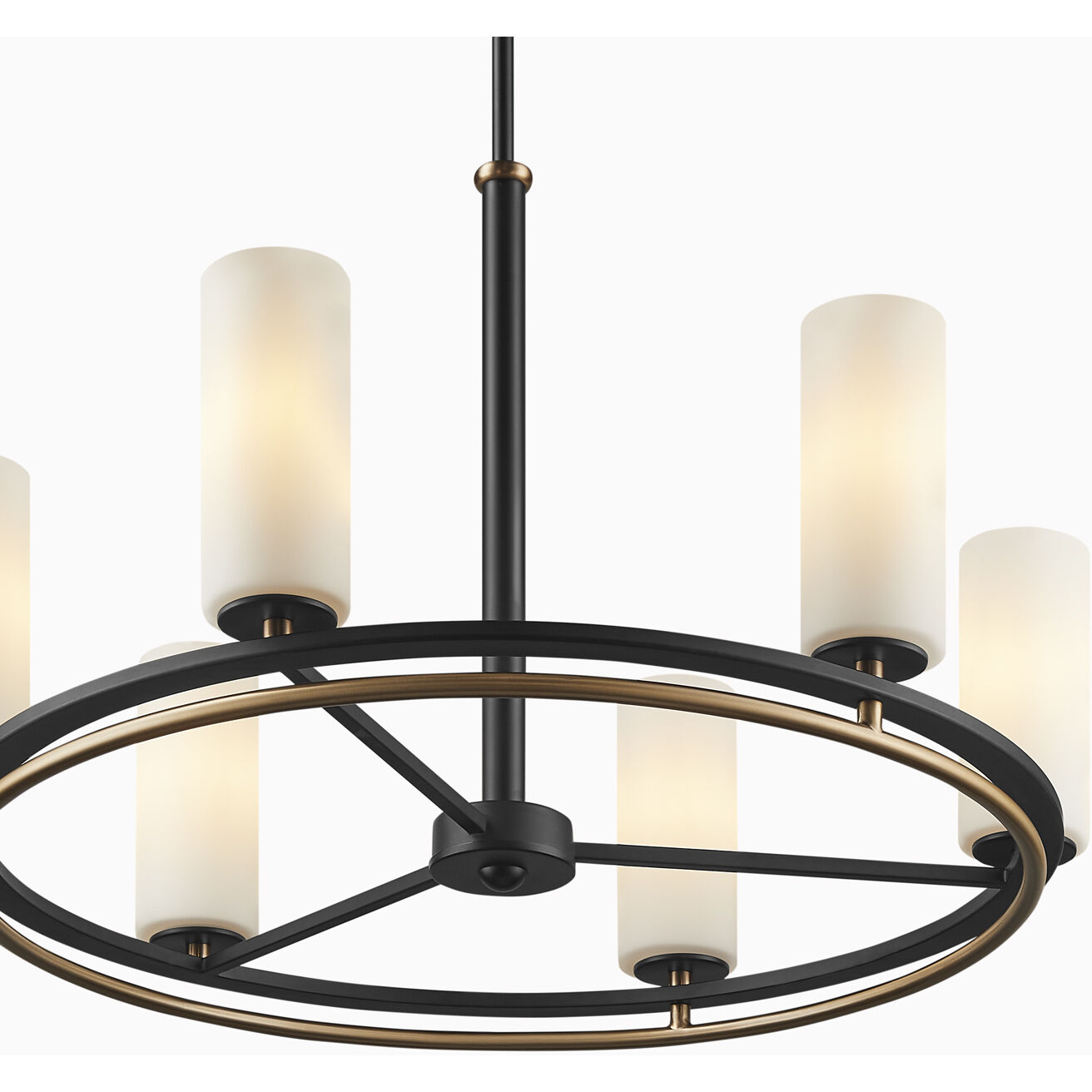 Fusion Collection - Tilburg Family 6 Light 26.5 inch Matte Black and Brass Chandelier Ceiling Light in 26.5" D x 26.5" W x 17" H, EVOLV