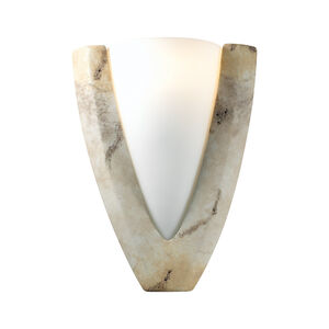 Ambiance Beveled Frame 1 Light 11 inch Mocha Travertine ADA Wall Sconce Wall Light in White Frosted Glass