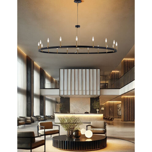 Clayton Family 18 Light 60 inch Matte Black and Brass Accents Chandelier Ceiling Light