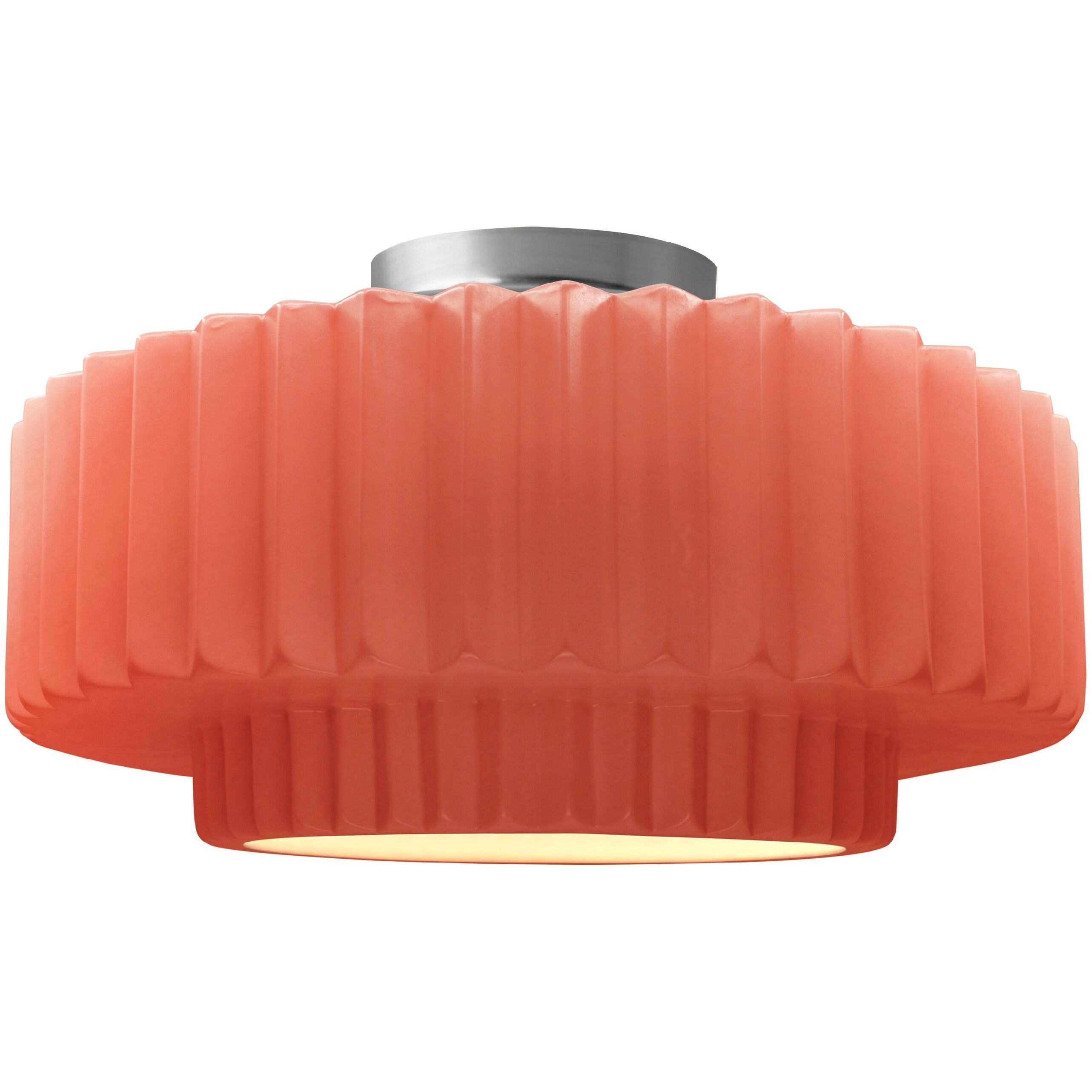 Radiance Collection - Pleated Tier 1 Light 14.5 inch Gloss Blush and Brushed Nickel Semi-Flush Ceiling Light in Replaceable Bulb, 14.5W x 7.25H, Form+Finish+Function