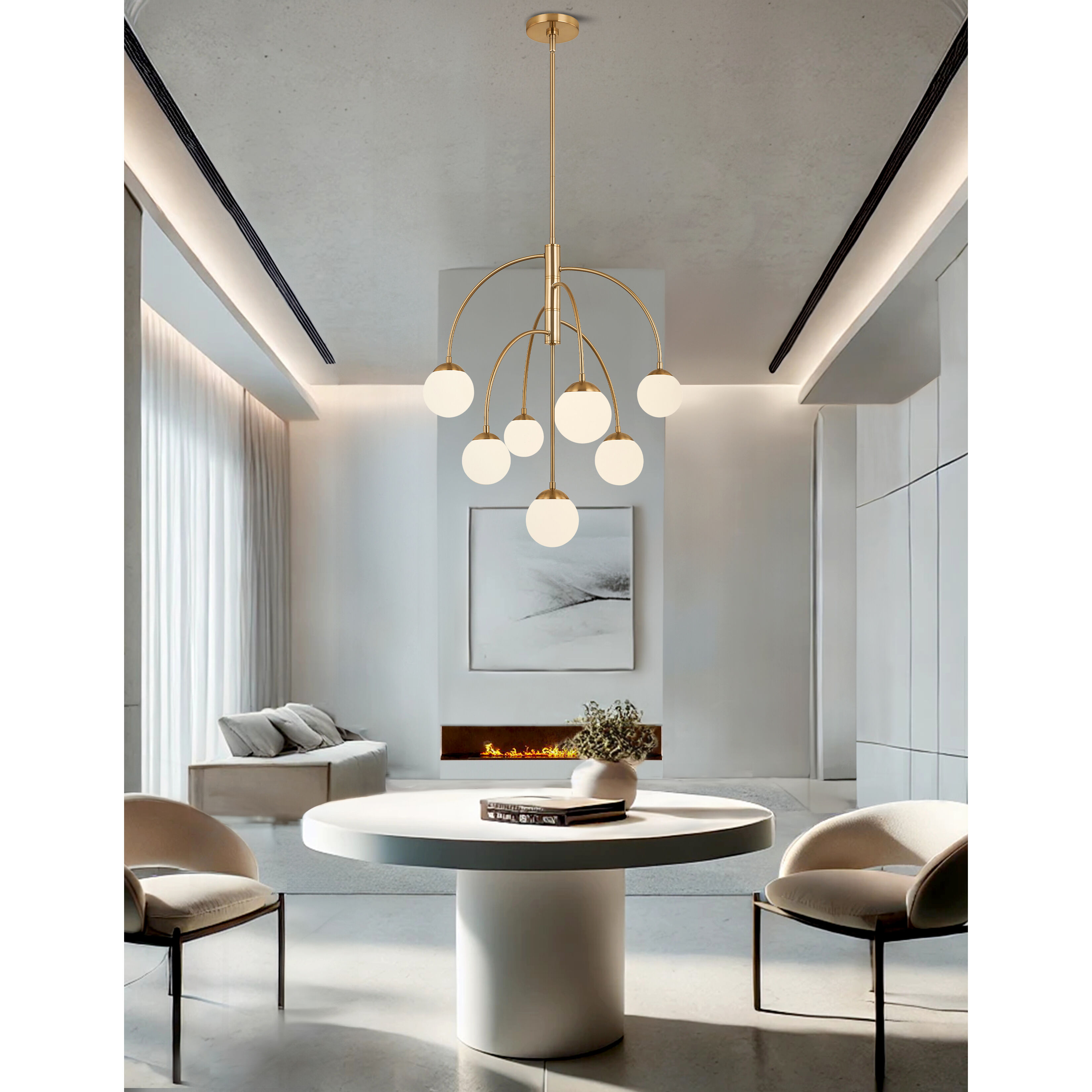 Fusion Collection - Noho Family 7 Light 25 inch Brushed Brass Chandelier Ceiling Light in 25" D x 25" W x 28.25" H, EVOLV