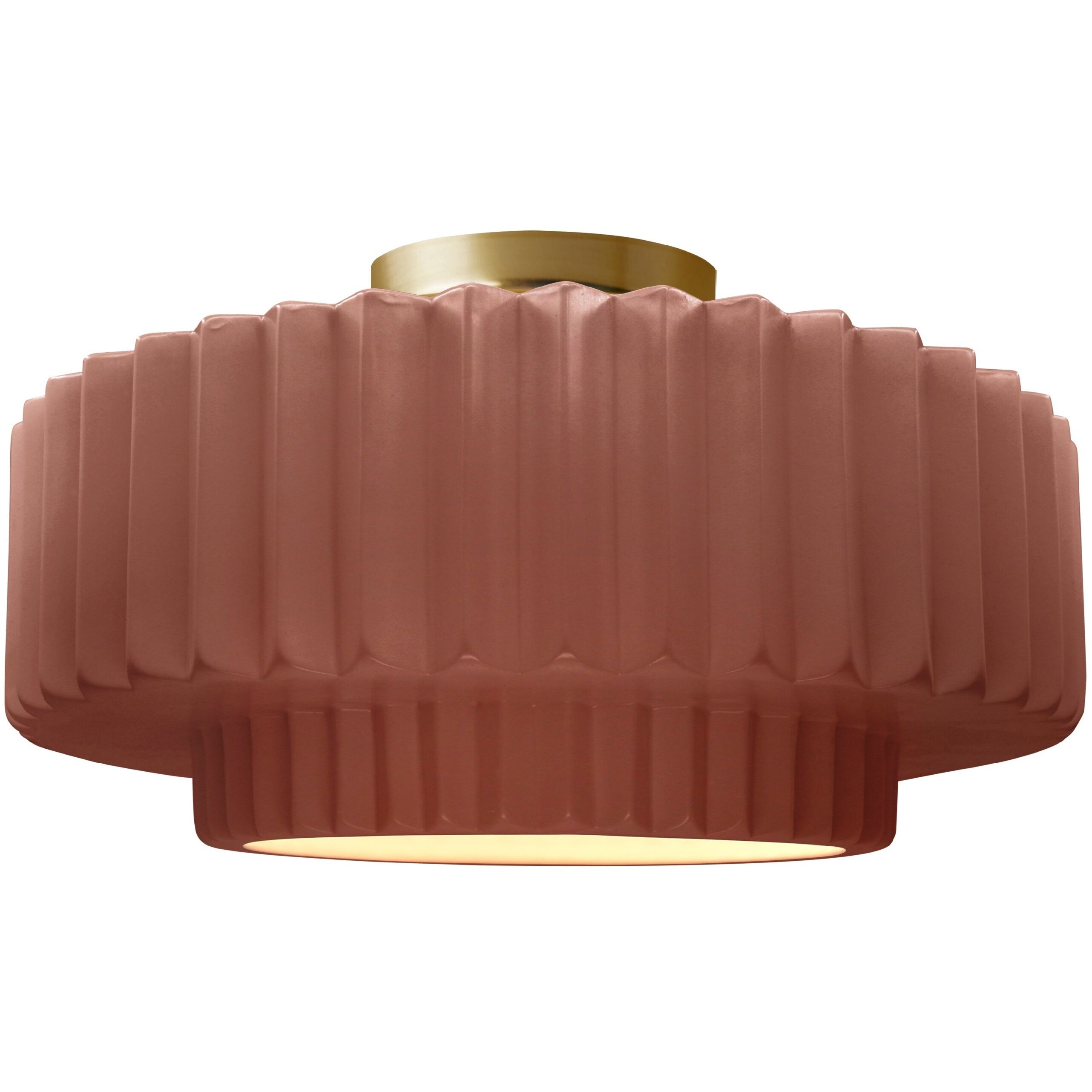 Radiance Collection - Pleated Tier 1 Light 14.5 inch Canyon Clay and Brushed Brass Semi-Flush Ceiling Light in Replaceable Bulb, 14.5W x 7.25H, Form+Finish+Function