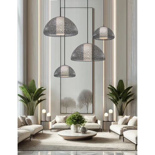 Dilston LED 36 inch Bronze Pendant Ceiling Light in Cream Linen Fabric