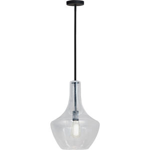 Fusion Collection - Harlow Family 1 Light 12 inch Matte Black with Seeded Pendant Ceiling Light, Harlow Family