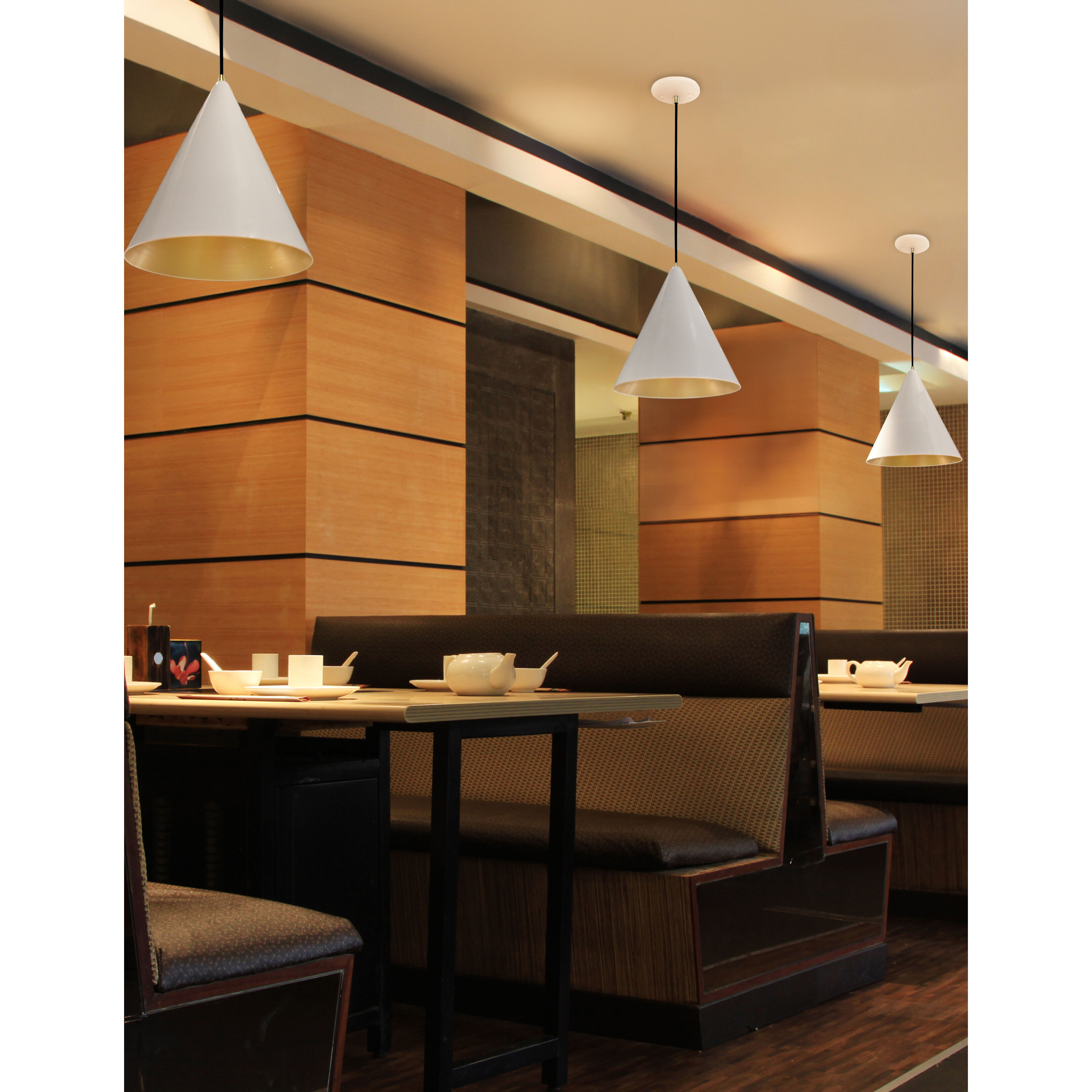 Conos Family 1 Light 14 inch Matte White with Champagne Gold Interior Pendant Ceiling Light