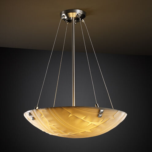 Porcelina LED 18 inch Brushed Nickel Pendant Bowl Ceiling Light in 3000 Lm LED, Pair of Square with Points, Banana Leaf, Round Bowl