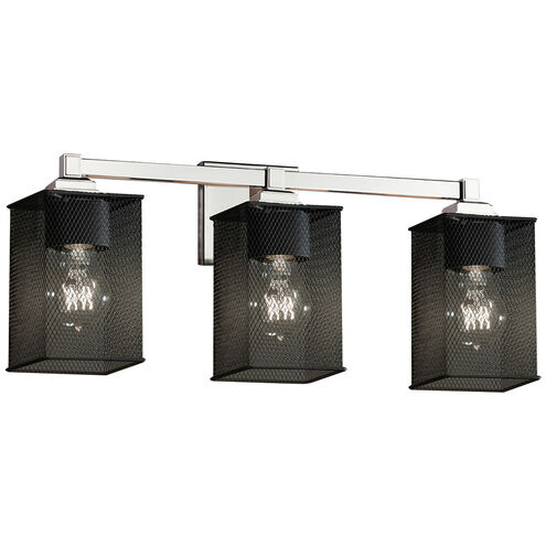 Wire Mesh 3 Light 22 inch Matte Black Vanity Light Wall Light in Cylinder with Flat Rim
