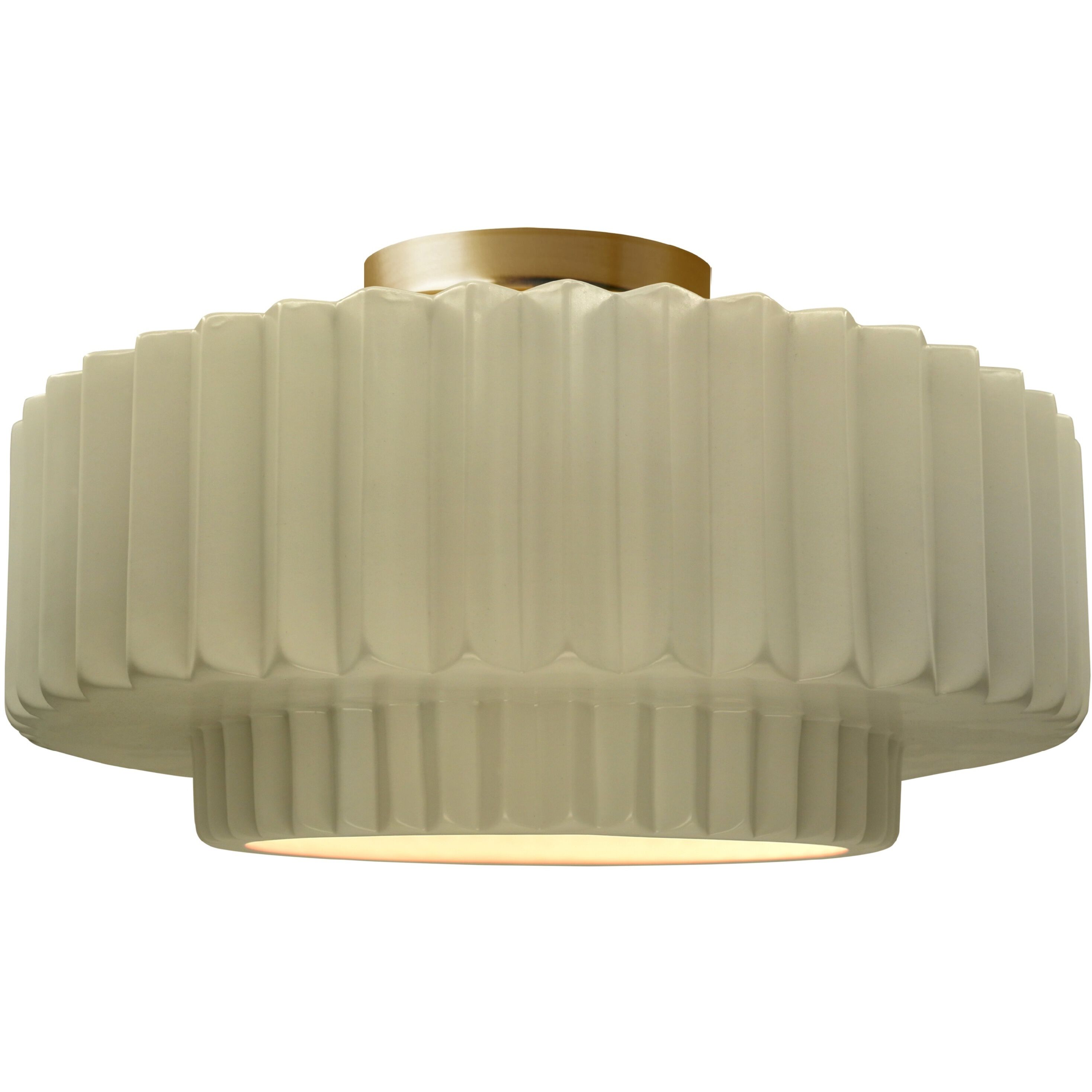 Radiance Collection - Pleated Tier 1 Light 16.5 inch Vanilla Gloss and Brushed Brass Semi-Flush Ceiling Light in Replaceable Bulb, 16.5W x 8H, Form+Finish+Function