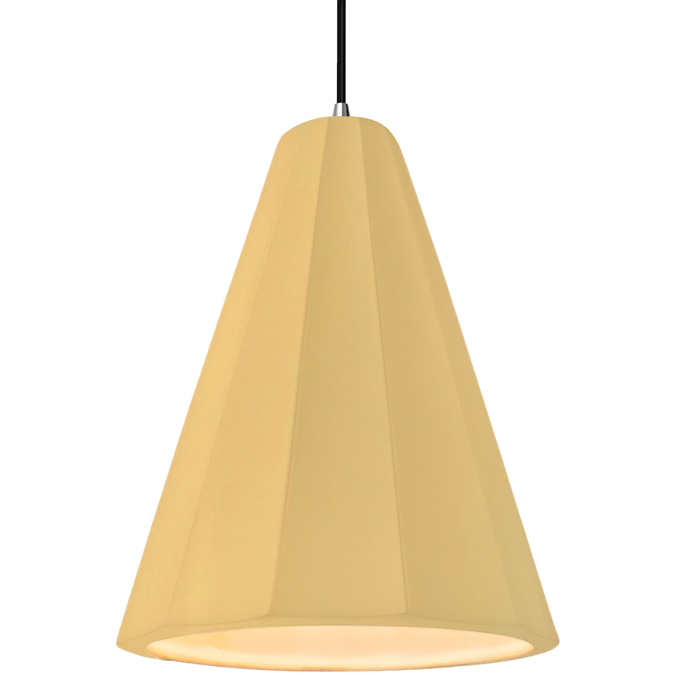 Radiance Collection - Fluted Pendant Ceiling Light in Polished Chrome, Dedicated LED, Black Cord, Muted Yellow, 9W x 13H, Form+Finish+Function
