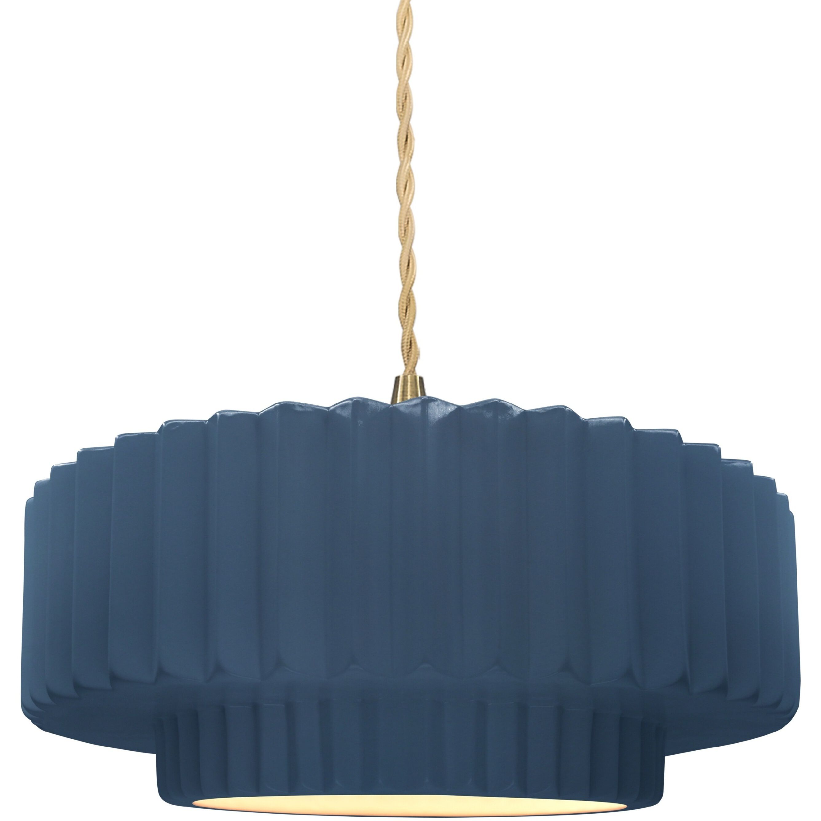 Radiance Collection - Pleated Tier Pendant Ceiling Light in Brushed Brass, Dedicated LED, Beige Twist Cord, Midnight Sky, 14.5W x 5.25H, Form+Finish+Function