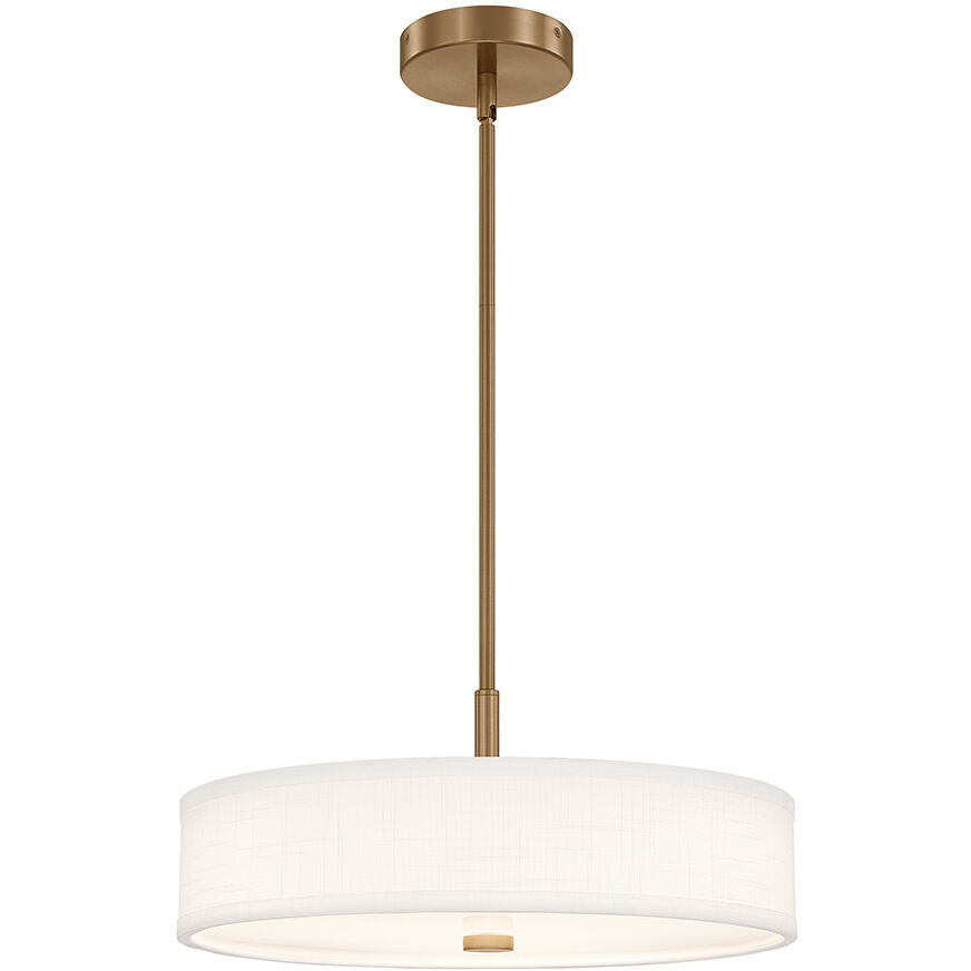 Textile Collection - Genova Family 18 inch Brushed Brass Pendant Ceiling Light in 18" D x 18" W x 7.5" H, White Linen, EVOLV