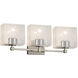 Fusion 3 Light 22 inch Brushed Nickel Bath Bar Wall Light in Rectangle, Incandescent, Seeded Fusion, Rectangle