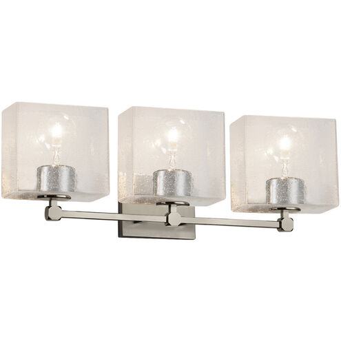Fusion 3 Light 22 inch Brushed Nickel Bath Bar Wall Light in Rectangle, Incandescent, Seeded Fusion, Rectangle