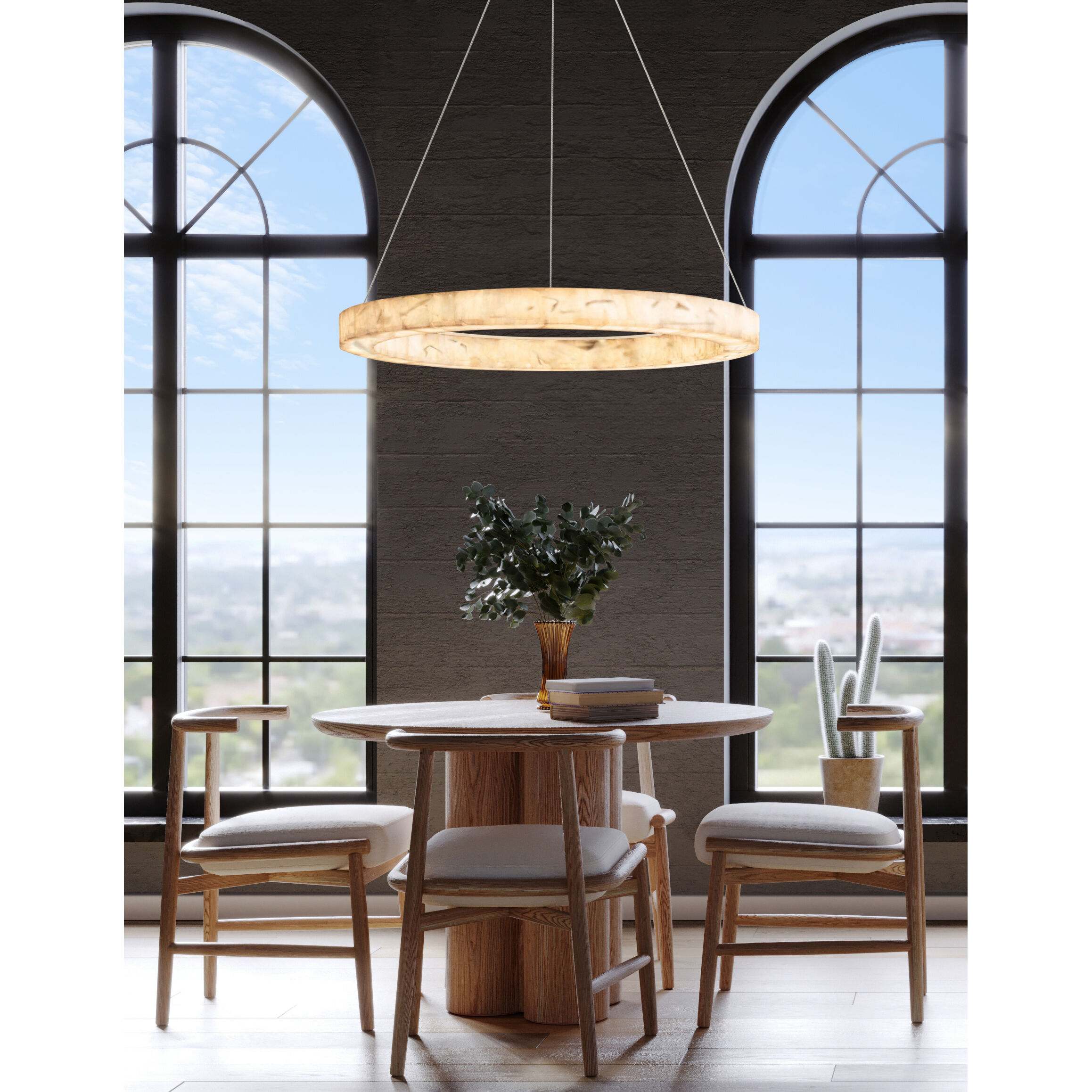 LumenAria Collection - Medley Family LED 24 inch Brushed Brass Pendant Ceiling Light in 24" D x 24" W x 3" H, EVOLV