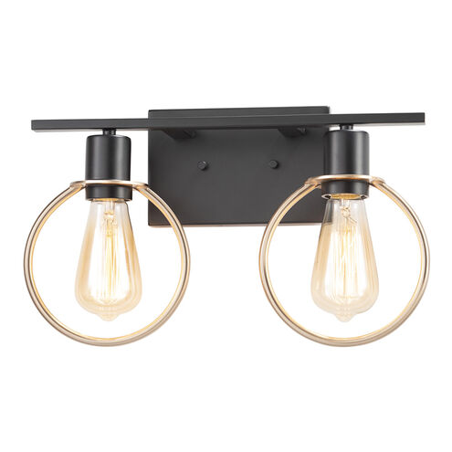 EVOLV 15 inch Matte Black with Brass Ring Bath Bar Wall Light in Matte Black / Brass Ring