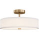 Textile Collection - Genova Family 18 inch Brushed Brass and White Linen Semi-Flush Ceiling Light in 18" D x 18" W x 8.75" H, EVOLV