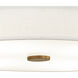 Textile Collection - Genova Family 36 inch Brushed Brass and White Linen Semi-Flush Ceiling Light in 36" D x 36" W x 9.5" H, EVOLV